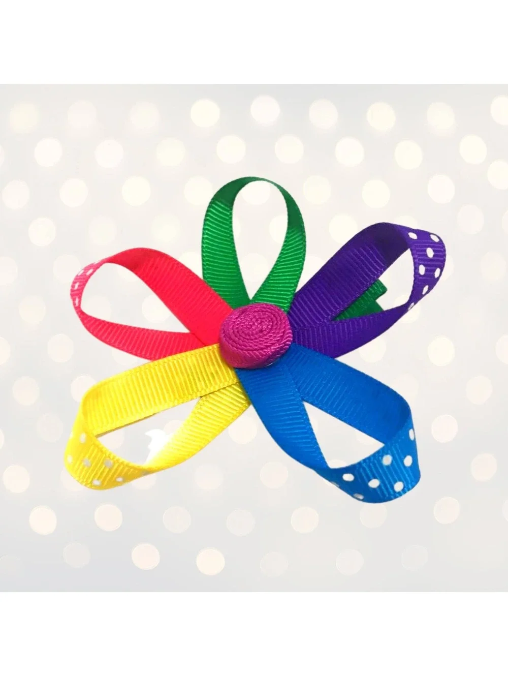Girls Rainbow Ribbon Flower Hair Clip